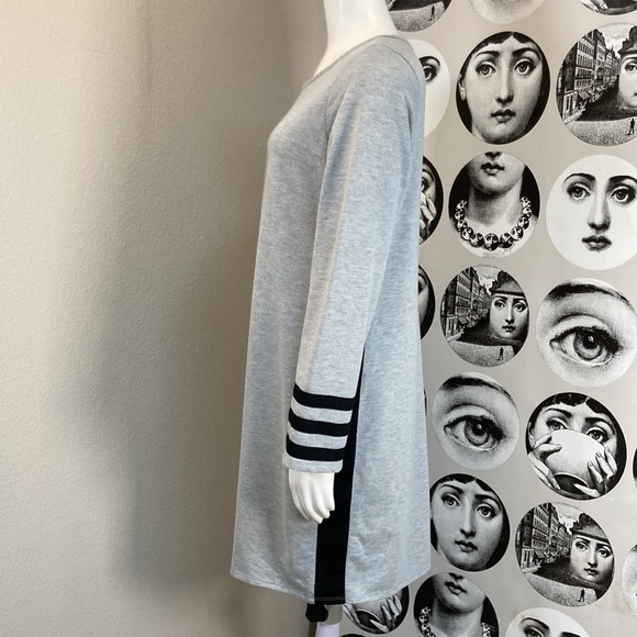 Mind Over Matter Long Sleeve Heather Grey Striped Sweater Dress Sz L - Picture 3 of 10